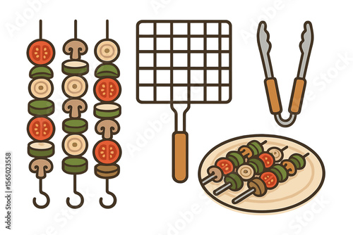 Bbq skewers vector illustration for summer grilling design with flat style elements