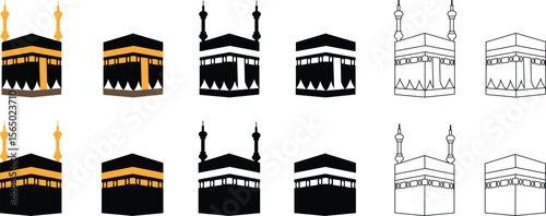 Holy Kaaba in Mecca Saudi Arabia, Hand drawn sketch vector illustration. Panoramic of Kaaba for hajj steps in Al-Haram Mosque symbol collection isolated on transparent background. Creative design.
