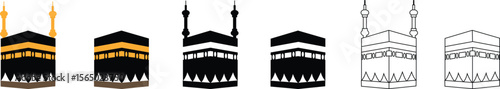 Holy Kaaba in Mecca Saudi Arabia, Hand drawn sketch vector illustration. Panoramic of Kaaba for hajj steps in Al-Haram Mosque symbol collection isolated on transparent background. Creative design.