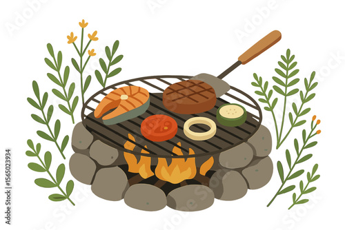 Outdoor bbq party vector illustration for summer celebration and poster design