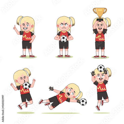 Cute Blonde Girl Character Playing Football