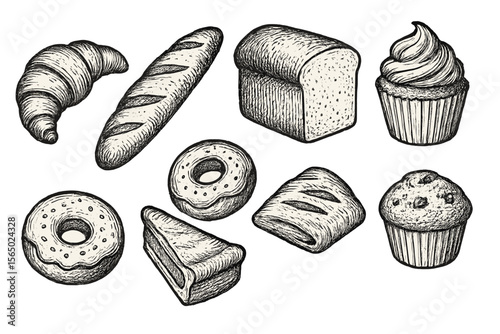 Hand drawn bakery goods vector illustration for food design