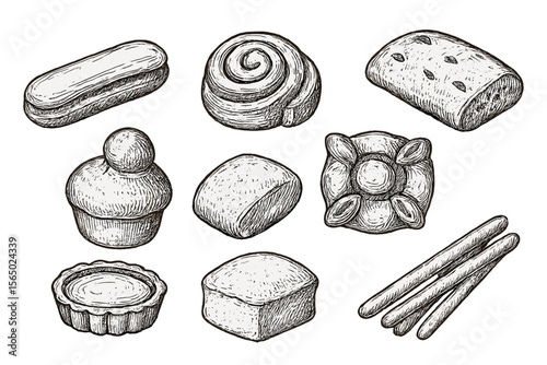 Hand drawn bakery goods vector illustration for dessert menu design
