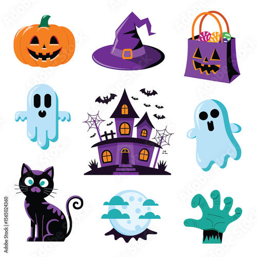 2d vector illustration Halloween t shirt icon design items ghost character Candles in carved pumpkin
