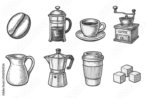 Hand drawn coffee elements vector illustration for design projects