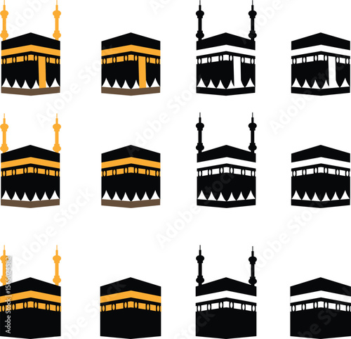 Holy Kaaba in Mecca Saudi Arabia, Hand drawn sketch vector illustration. Panoramic of Kaaba for hajj steps in Al-Haram Mosque symbol collection isolated on transparent background. Creative design.