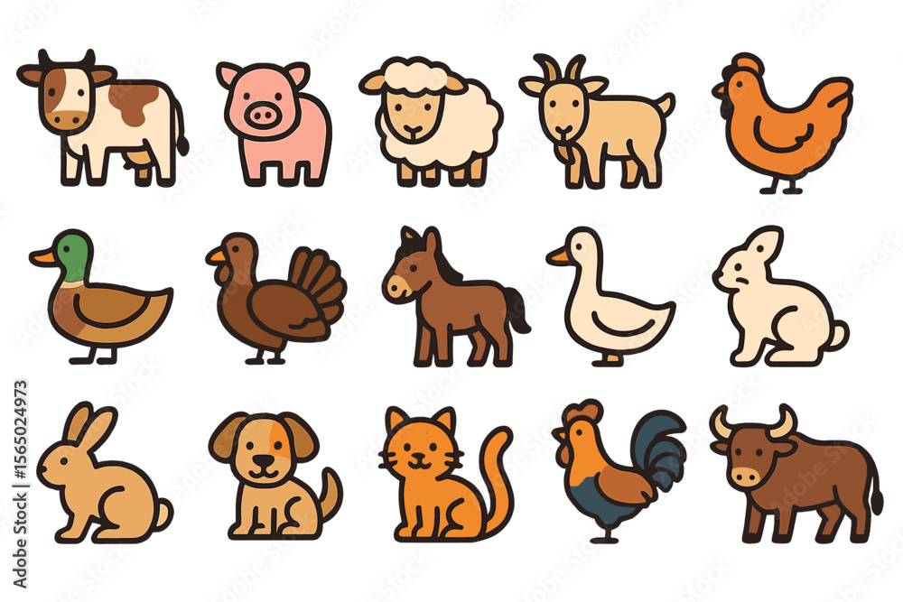 Obraz premium Cute farm animals vector illustration for kids' farm-themed designs in flat style