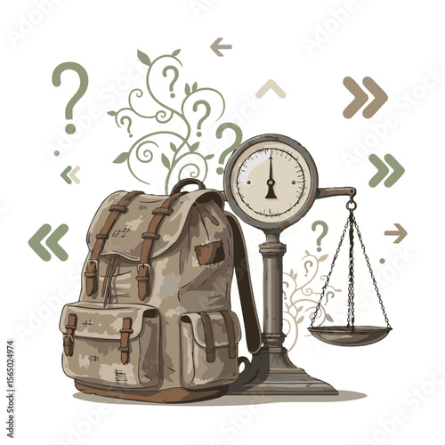 Backpack Against Terminal Scale with Question Vines, Flat Lost Item Icon