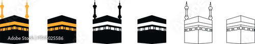 Holy Kaaba in Mecca Saudi Arabia, Hand drawn sketch vector illustration. Panoramic of Kaaba for hajj steps in Al-Haram Mosque symbol collection isolated on transparent background. Creative design.