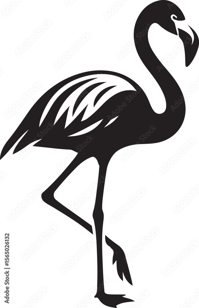Fototapeta premium Elegant flamingo silhouette black and white, Standing bird with long legs vector art
