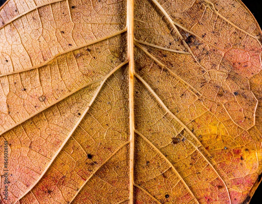 Obraz premium Macro: Textured Surface of Dry Autumn Leaf with Veins