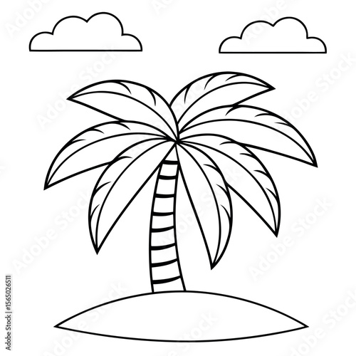 Tropical palm tree island with clouds vacation beach