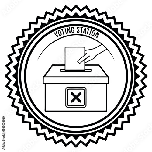 Voting station emblem with ballot box and hand election
