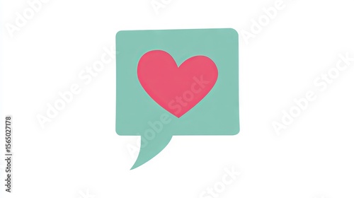 Colorful flat illustration of a speech bubble with a heart symbol inside, representing love and communication in a modern, playful design for social media or digital content