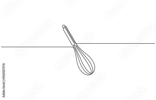 Balloon Whisk continuous one line drawing. Kitchen tools continuous one line illustration, Bakery symbol art drawing. Whisks design outline. Editable stroke. Vector illustration.