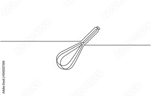 Balloon Whisk continuous one line drawing. Kitchen tools continuous one line illustration, Bakery symbol art drawing. Whisks design outline. Editable stroke. Vector illustration.