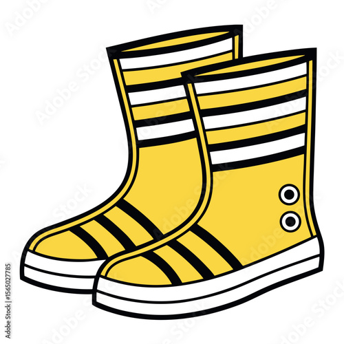 Yellow striped rain boots black white