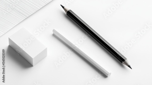 Wallpaper Mural Minimalist Stationery: Pencil, Eraser, and White Background Composition Torontodigital.ca