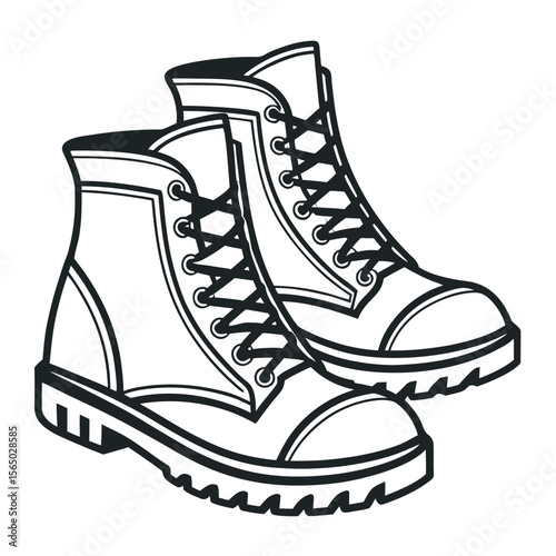Black and white rugged boots footwear lace up