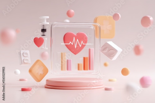 Healthcare fraud data analysis concept. Heart health concept with vibrant graphics and symbols in a modern, minimalistic style.
