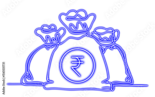 Blue Neon Indian Rupee sign icon isolated on transparent background. Glowing rupee signs in Blue Light effect, neon sign, PNG/SVG