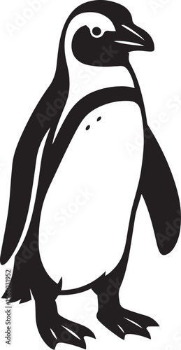 Penguin illustration simple black and white, Arctic bird profile in vector art