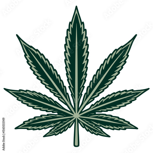 Dark green cannabis leaf with light green accents marijuana leaf