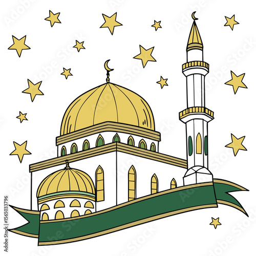 Elegant Mosque with Stars and Ribbon