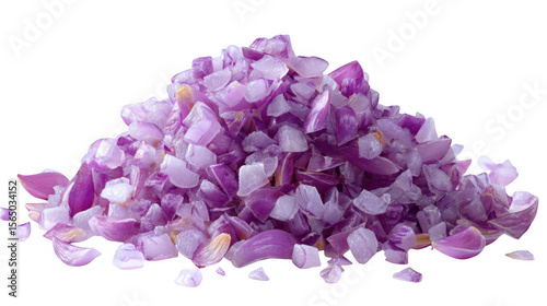 Pile of chopped red onions, isolated on transparent background