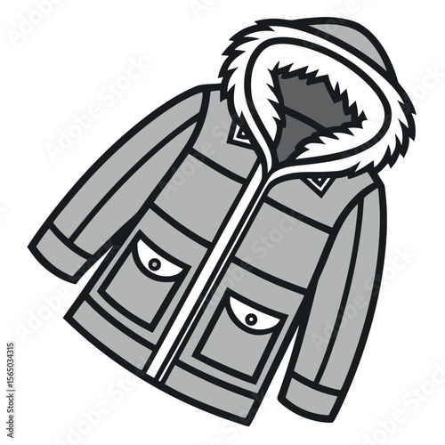 Gray hooded winter parka with fur lining winter coat
