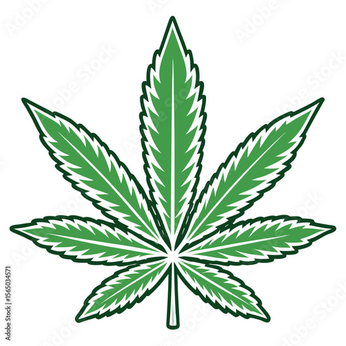 Green cannabis leaf with dark outline marijuana leaf