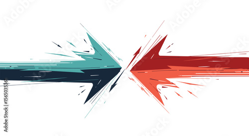 Abstract Splattered Arrows Facing Each Other Symbolizing Conflict Opposition Competition Rivalry and Struggle