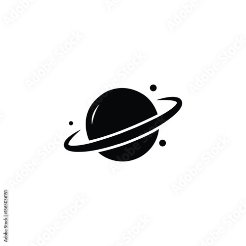 Saturn icon on white background, planet with rings symbol. Silhouette of a Saturn.