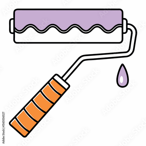 Purple paint roller with orange handle and dripping paint