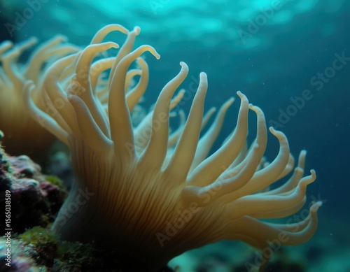 A sea anemone moves slowly in the current, its tentacles responding like breath.