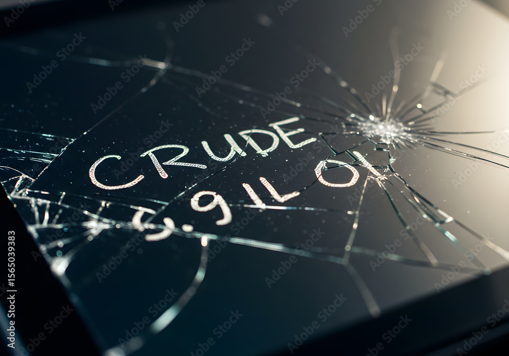 Fototapeta premium Cracked tablet screen crude oil