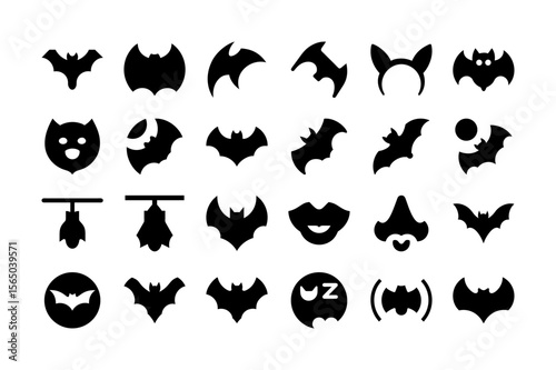 Halloween bat solid color fill icon set  