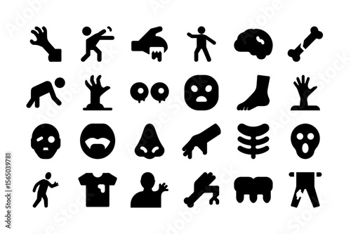 Zombie face solid color fill icon set  