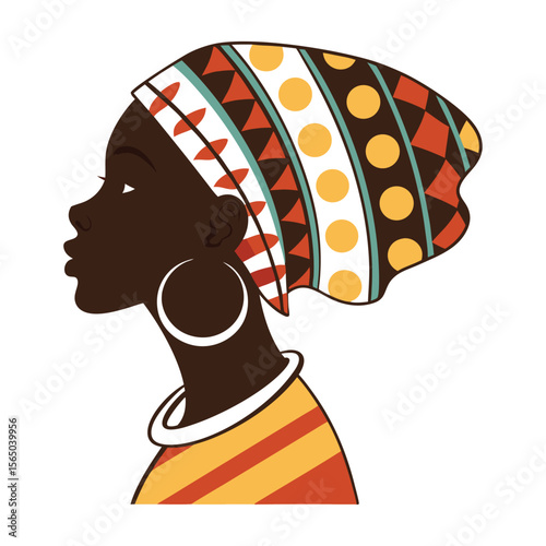 Elegant African Woman in Profile with Colorful Head Wrap