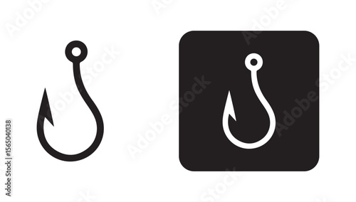 Black simple fishing hook icon. Fishing hook logo icon on white background. Silhouette vector eps 10