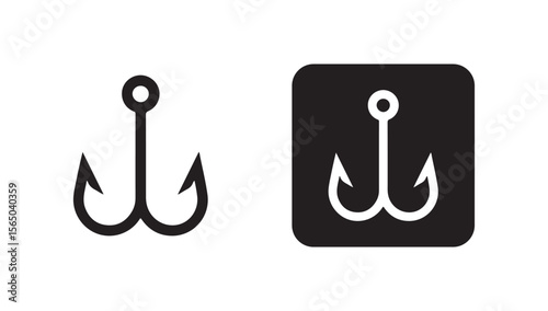 Black simple fishing hook icon. Fishing hook logo icon on white background. Silhouette vector eps 10