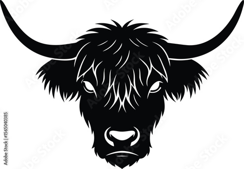 Highland cow head silhouette vector for country and western themes