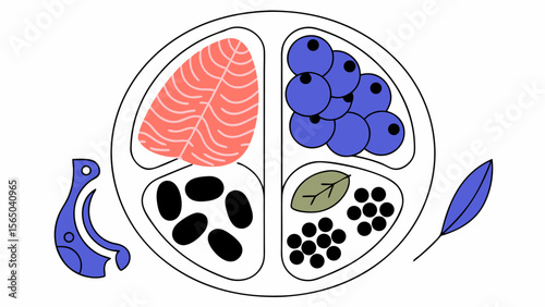 Delicious Platter with Multiple Dishes Served on One Plate Vector Illustration
Assorted Food Platter Featuring a Variety of Dishes Flat Vector Design