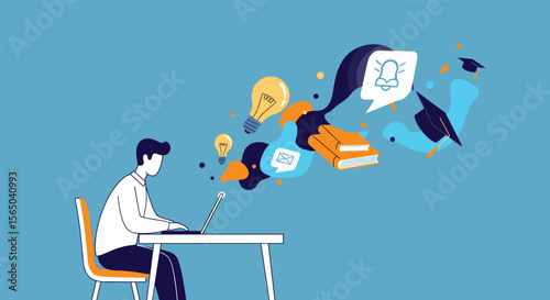 Online learning rocket launch student skills innovation creativity education growth career advancement knowledge development opportunities exploration achievement future success potential discovery