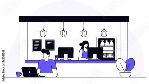 Retail Store Shopping Desk with Food Products and Cashier Area Vector