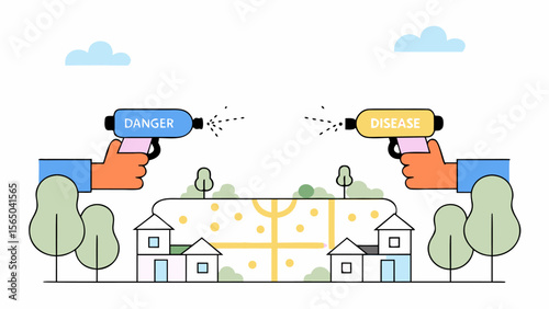 Fumigation of a Large House Illustrated in Vector Artwork
Vector Artwork Showcasing Fumigation Services for a Big House