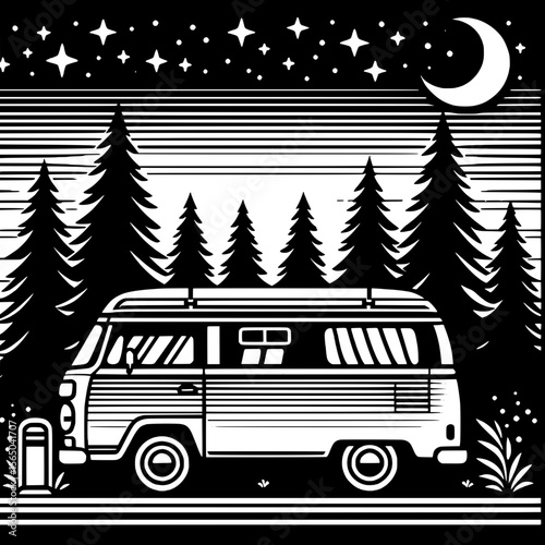 Retro Camper Van Under Stars