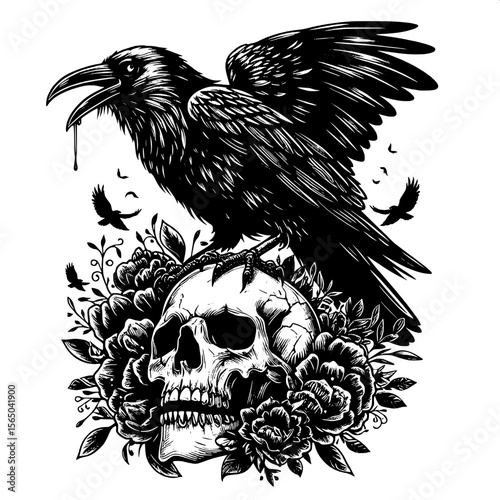 Gothic Raven on Skull