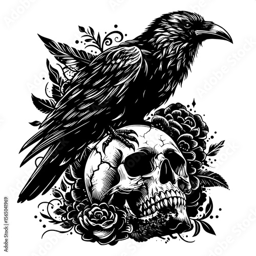 Gothic Raven on Skull