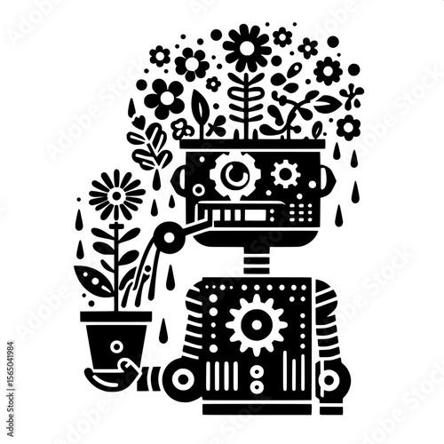 Robot with Flower Pot Head
